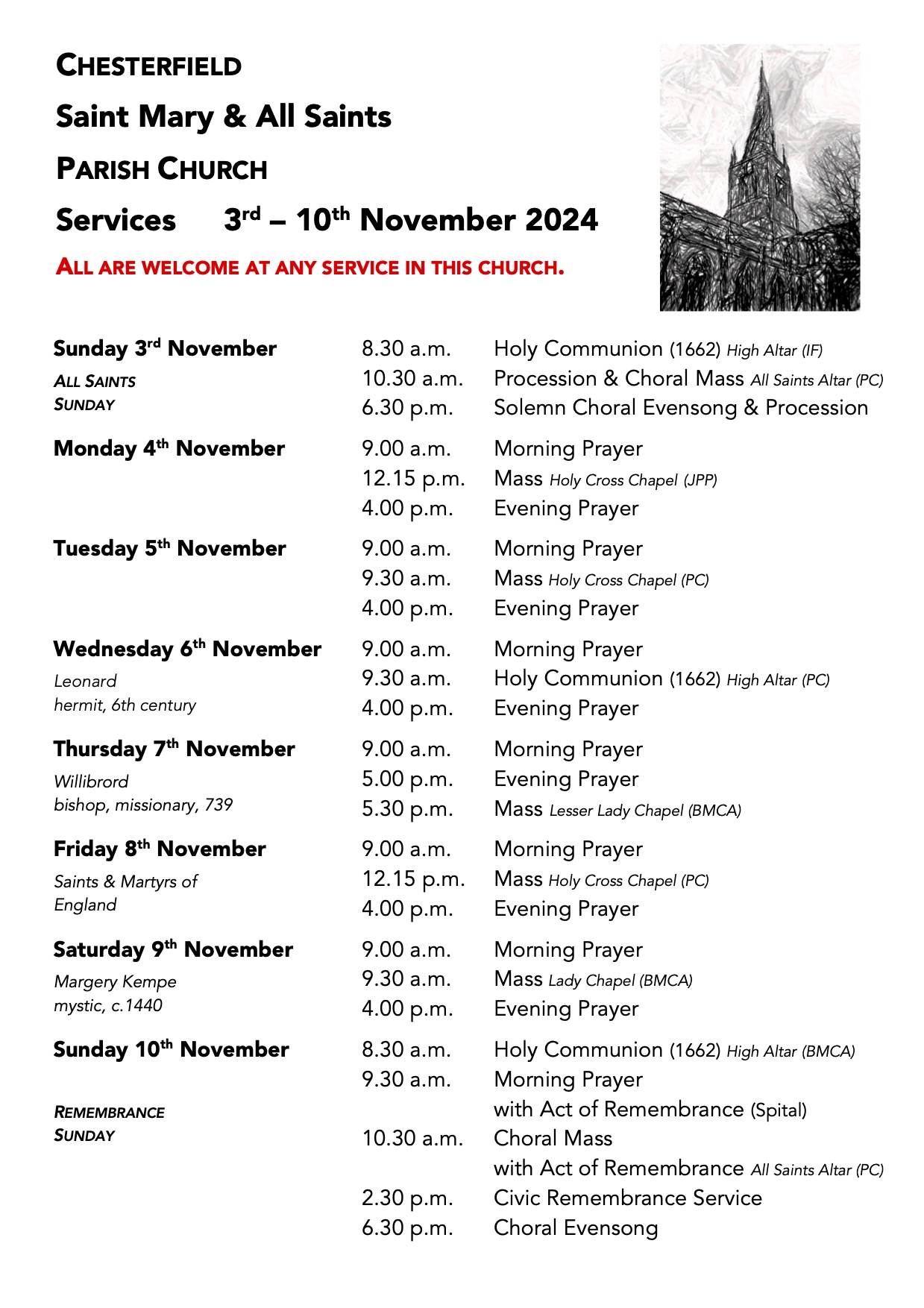 Services for Palm Sunday and Lent Week 6