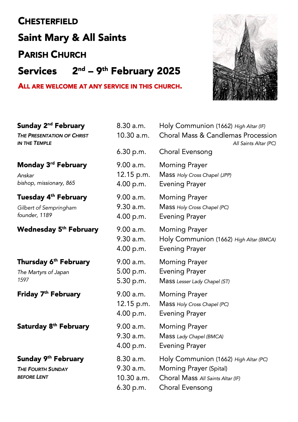 Services for Palm Sunday and Lent Week 6