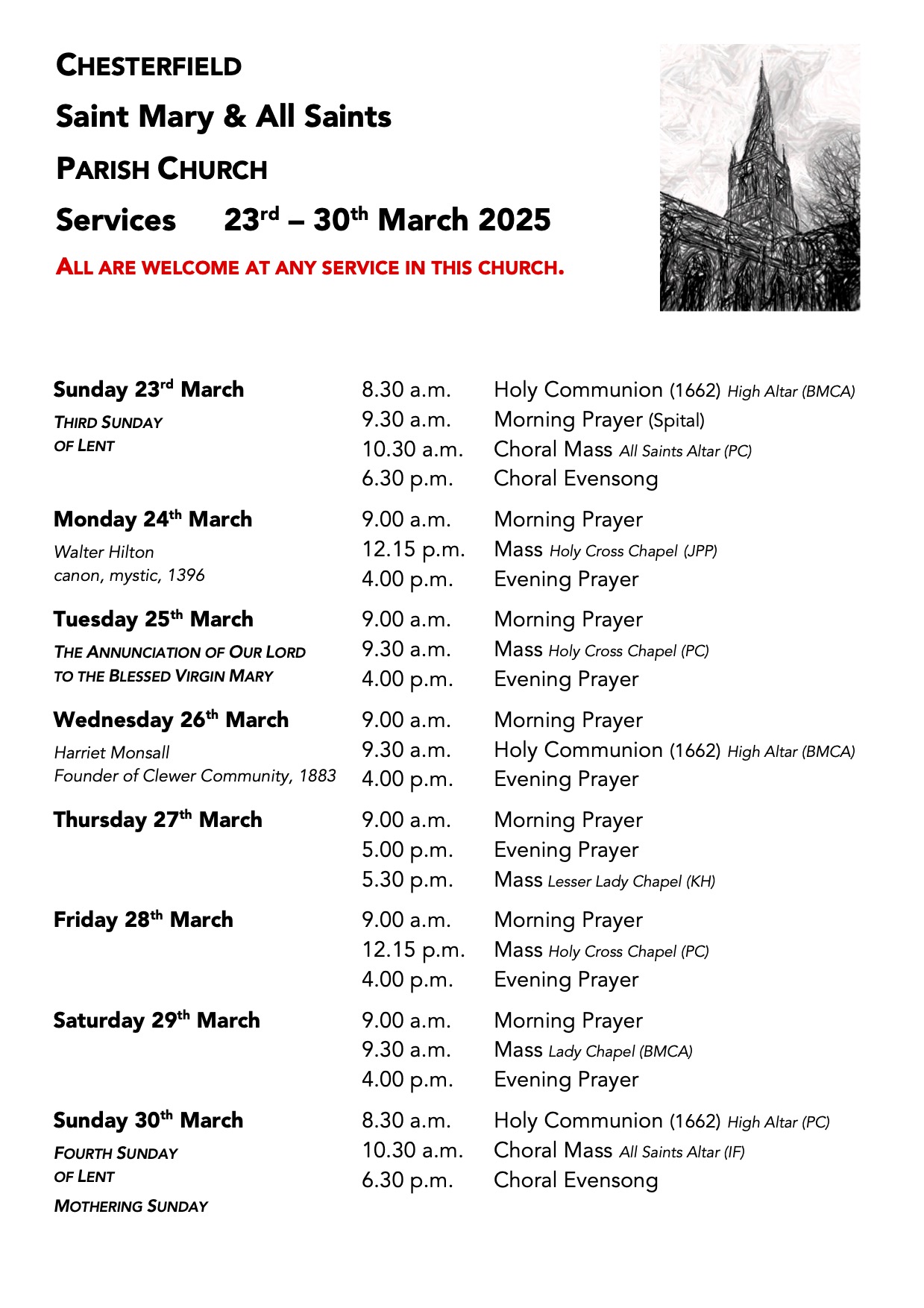 Services for Palm Sunday and Lent Week 6