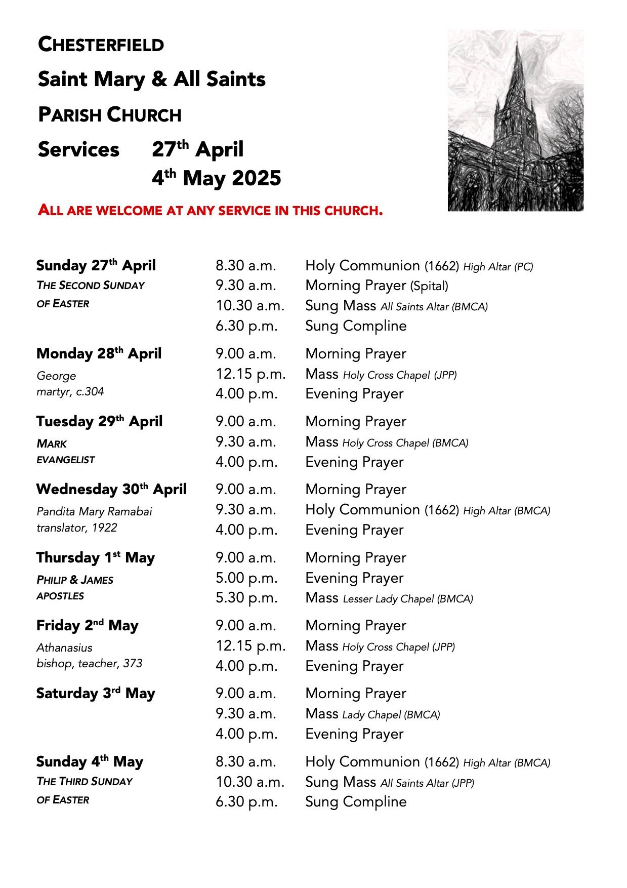 27th April 2025 Services for Palm Sunday and Lent Week 6