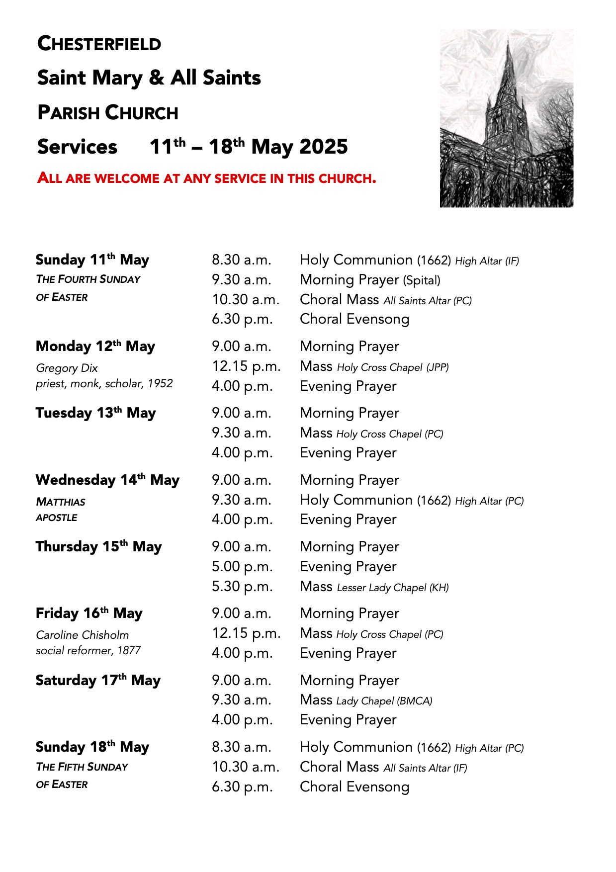 11th May 2025 Services for Palm Sunday and Lent Week 6