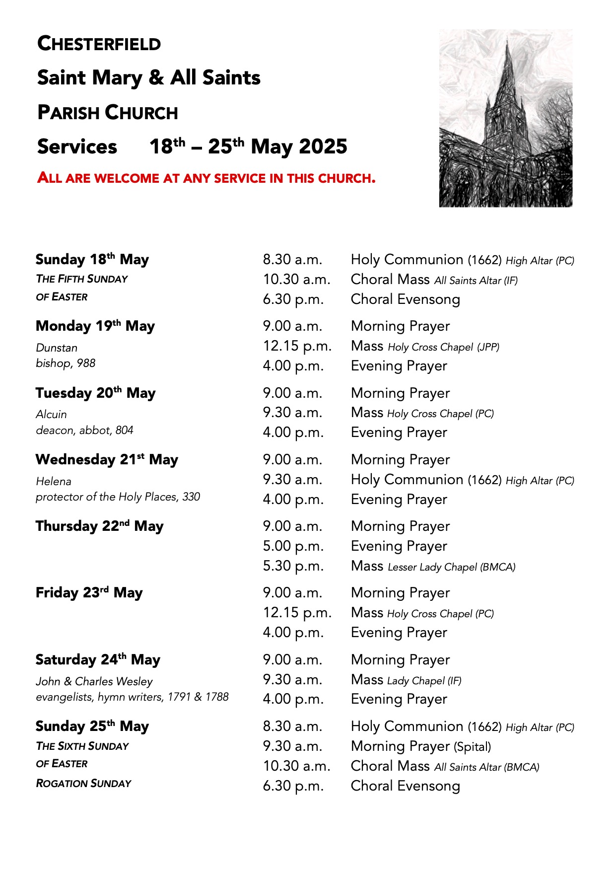 18th May 2025 Services for Palm Sunday and Lent Week 6