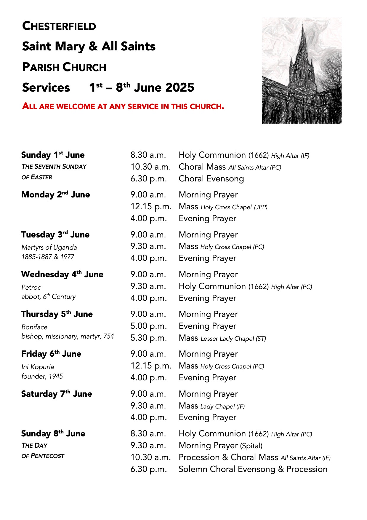 1st June 2025 Services for Palm Sunday and Lent Week 6