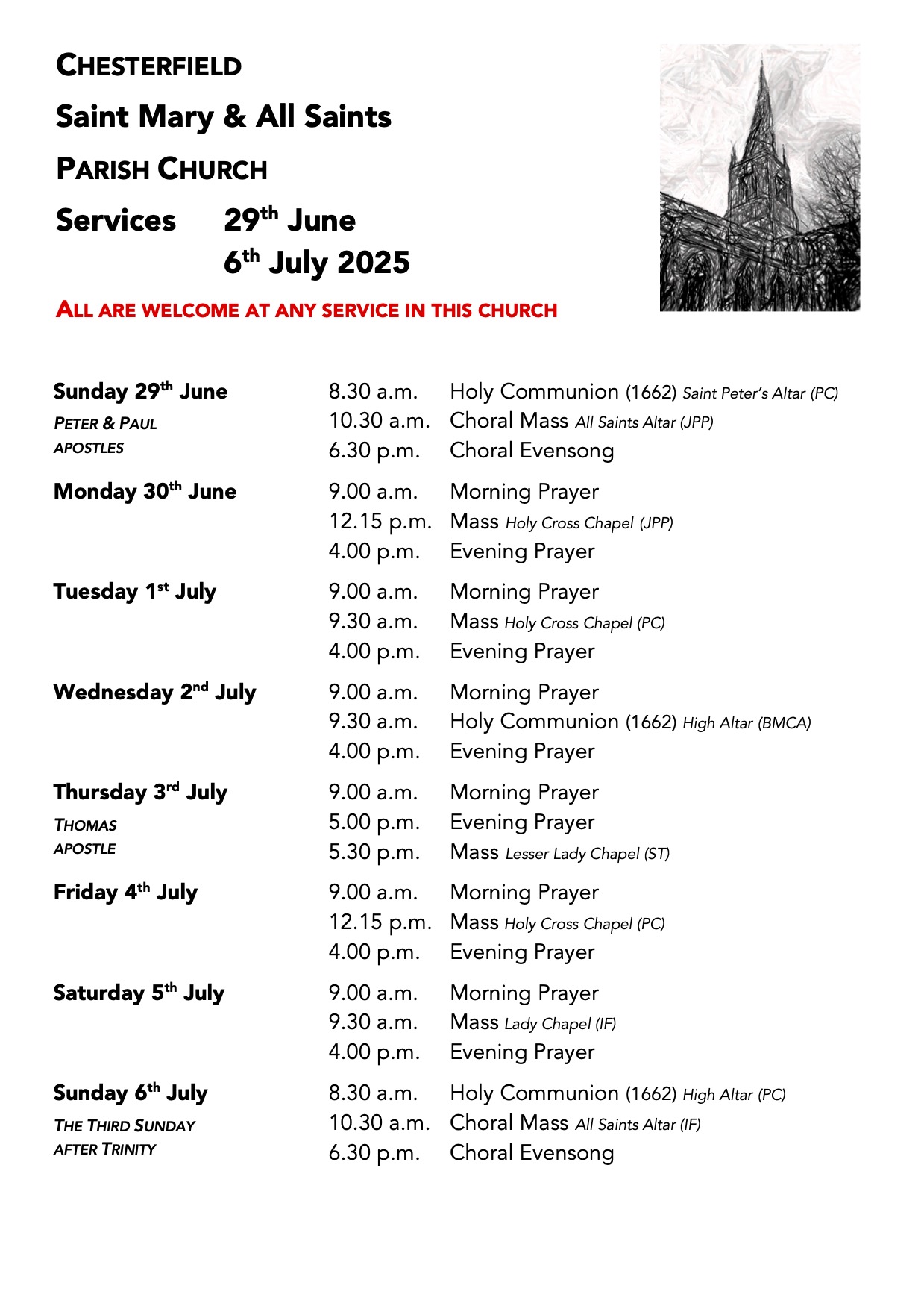 29th June 2025 Services for Palm Sunday and Lent Week 6