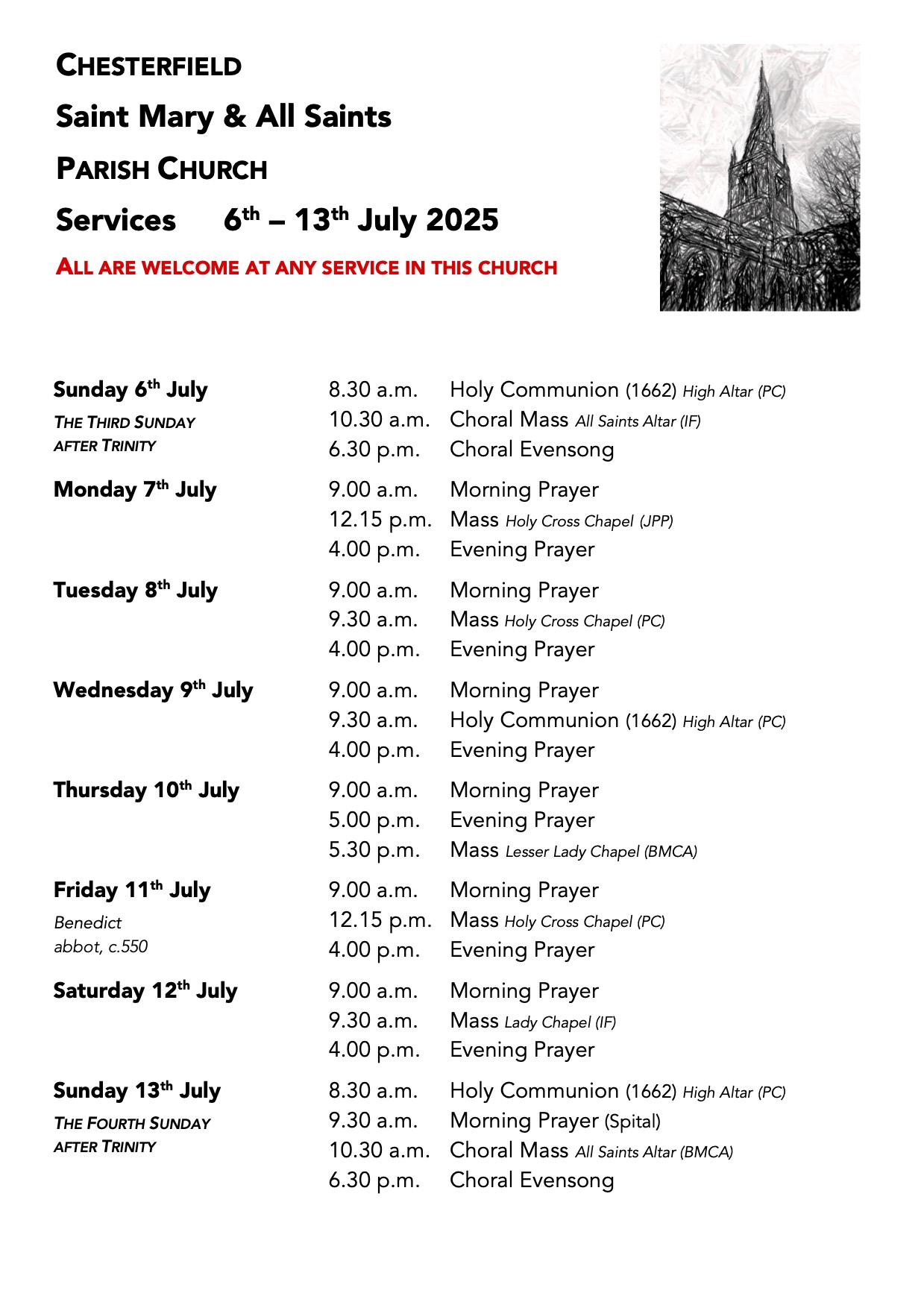 6th July 2025 Services for Palm Sunday and Lent Week 6