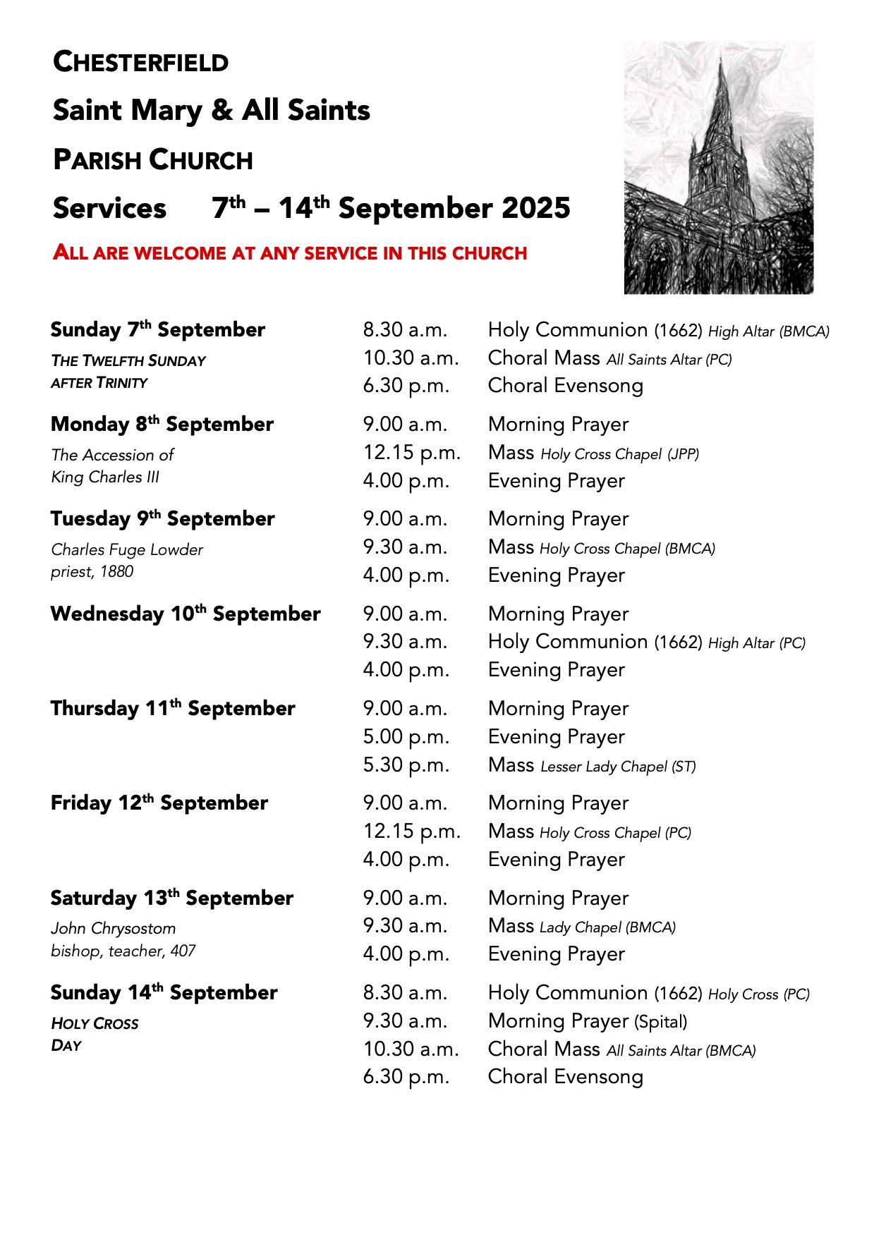 7th September 2025 Services for Palm Sunday and Lent Week 6
