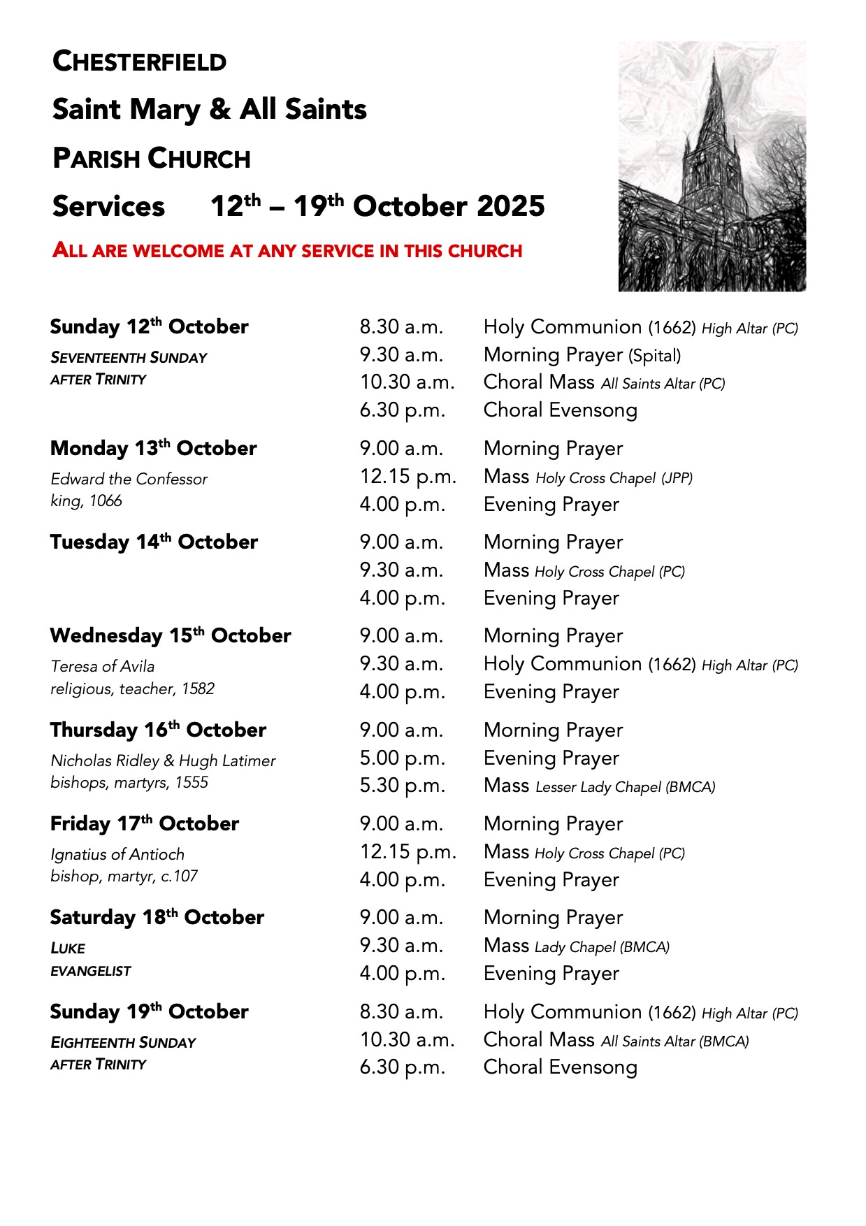 12th October 2025 Services for Palm Sunday and Lent Week 6