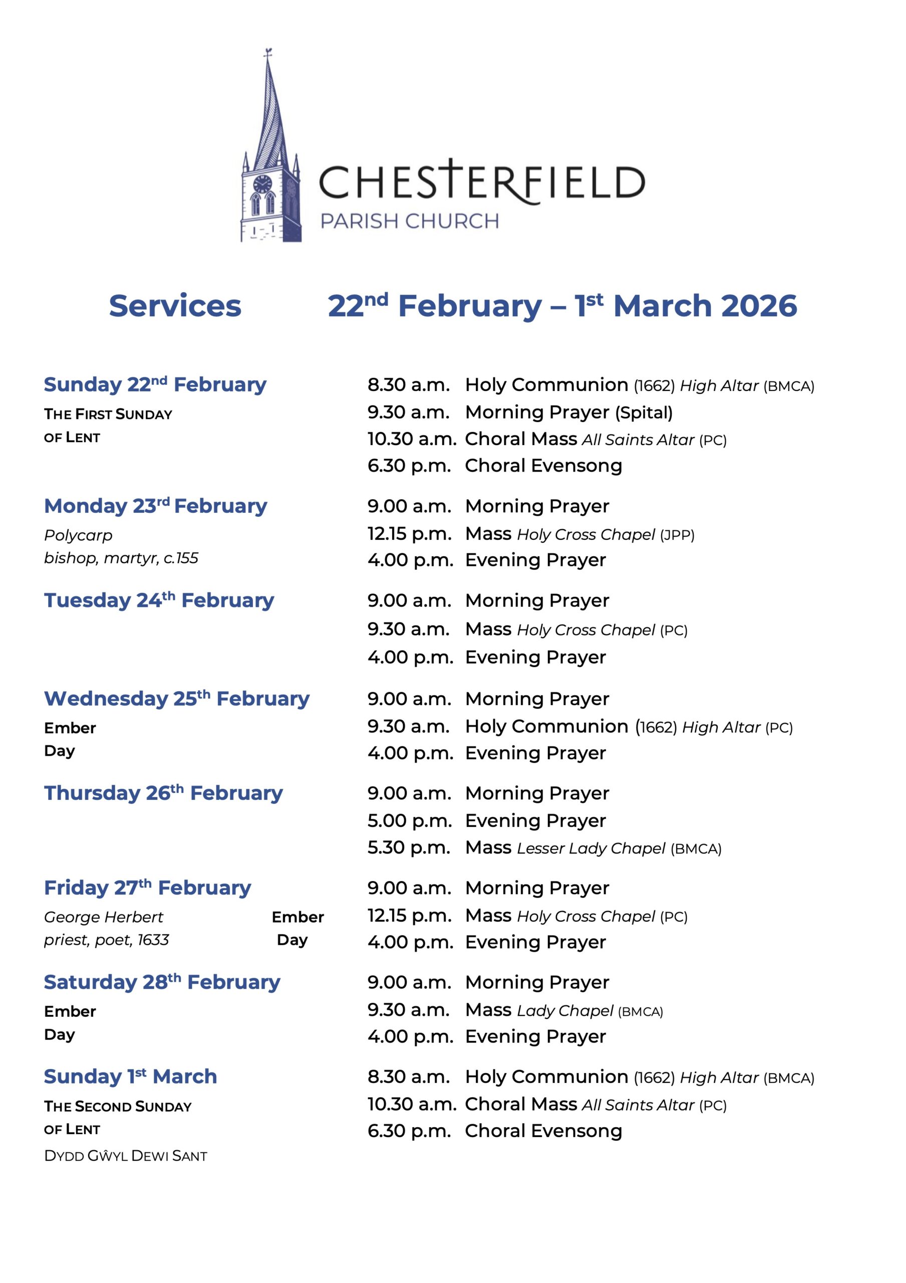 Services for Palm Sunday and Lent Week 6