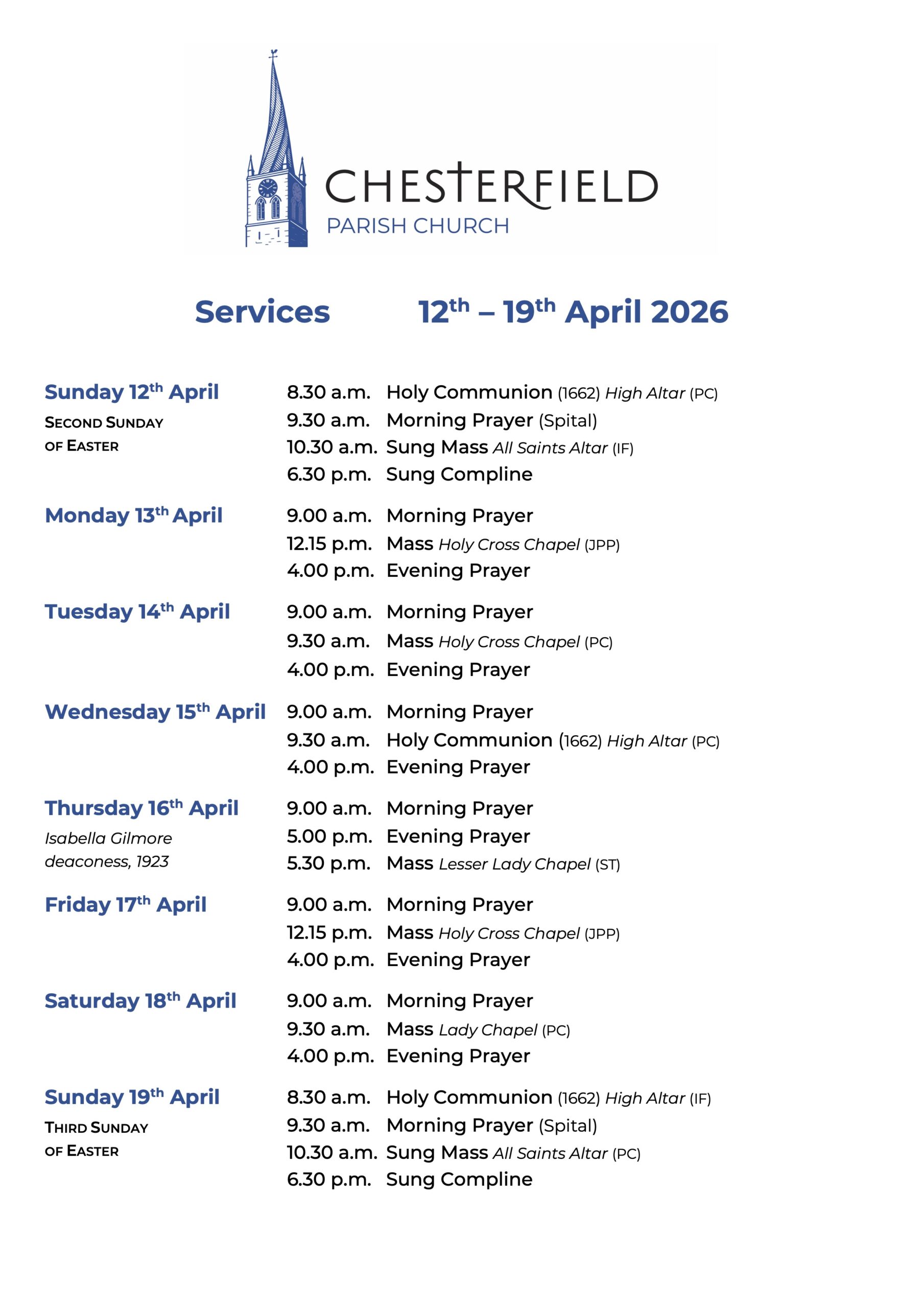 Services for Palm Sunday and Lent Week 6