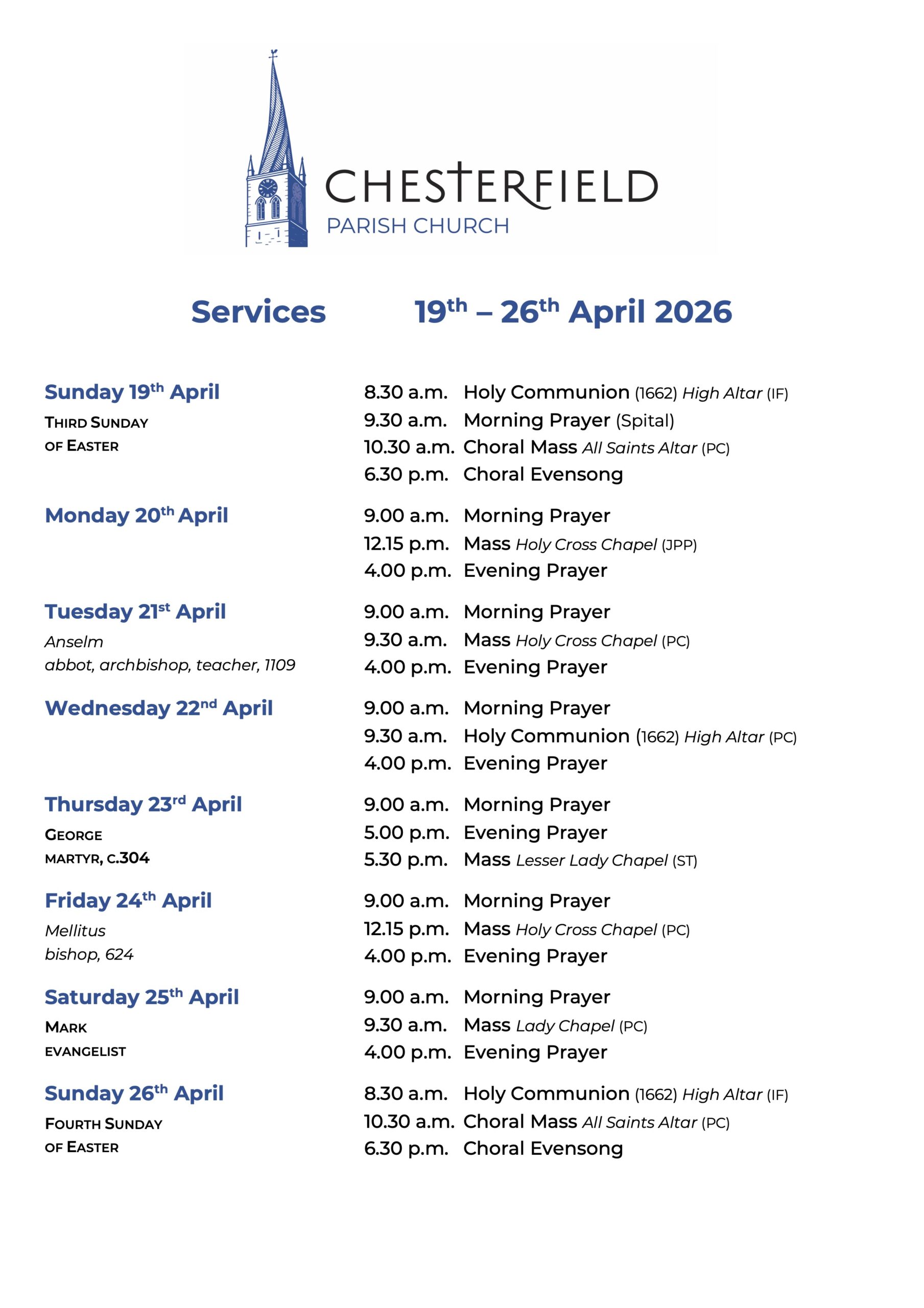 Services for Palm Sunday and Lent Week 6