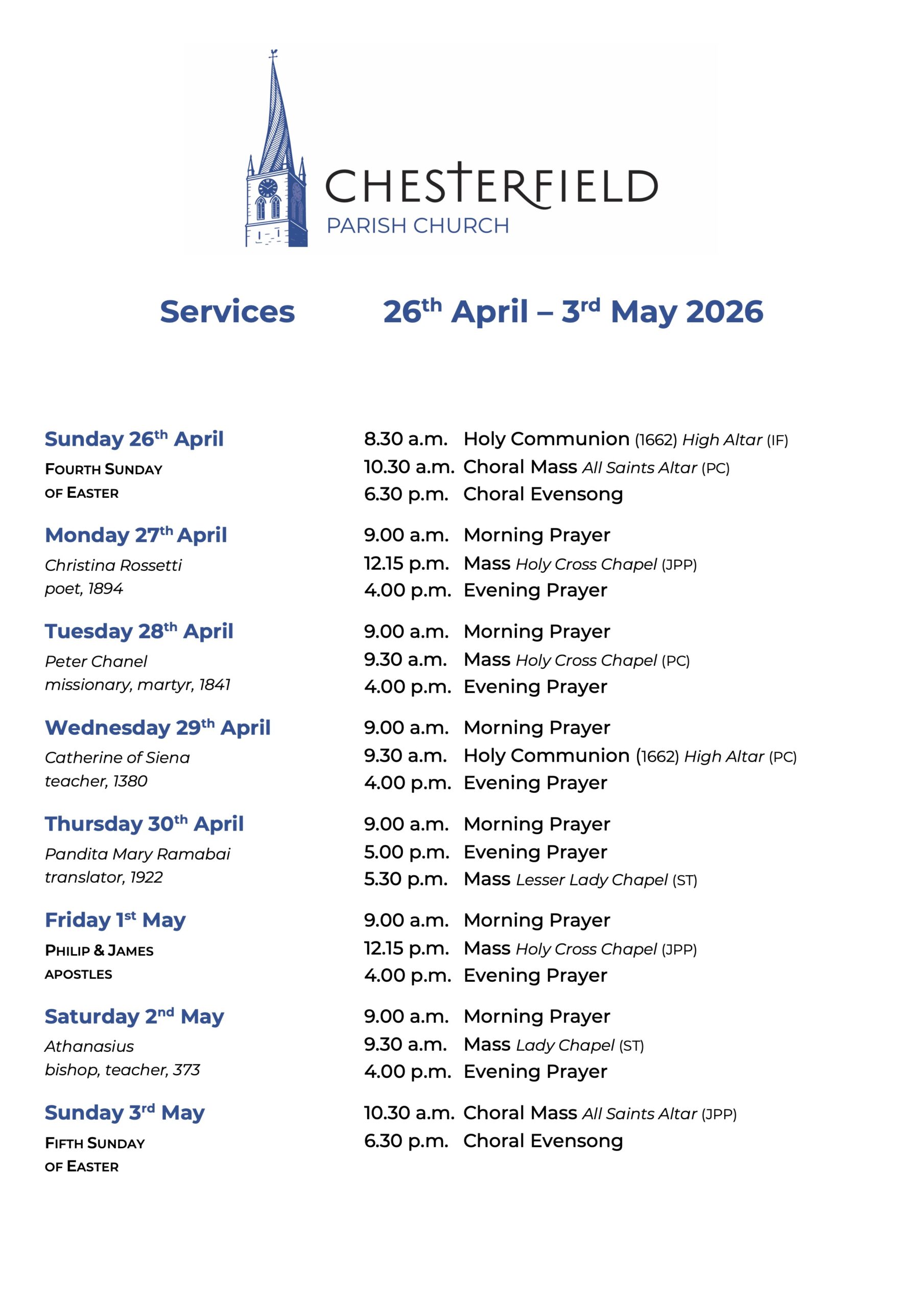 Services for Palm Sunday and Lent Week 6