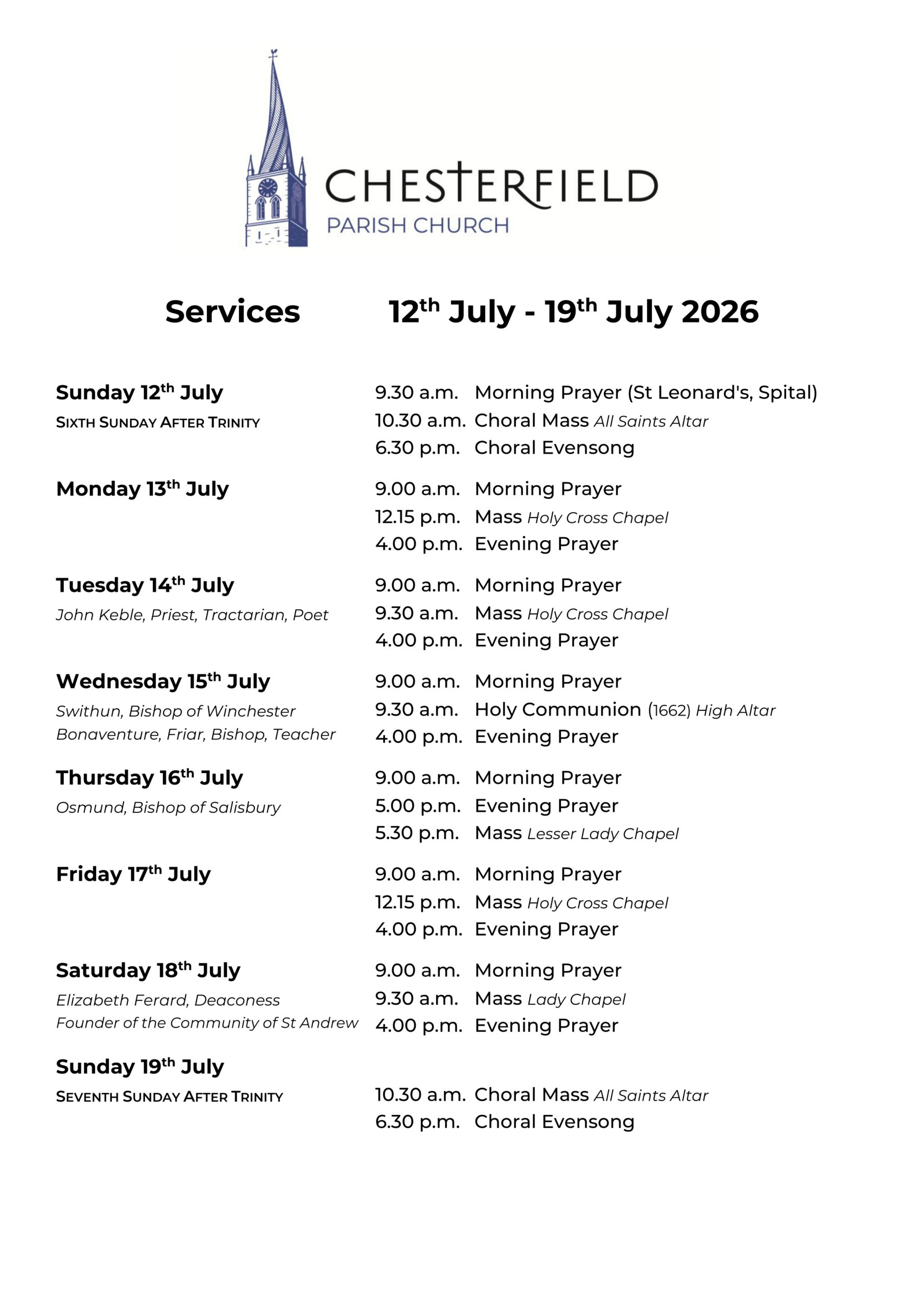 Services for Palm Sunday and Lent Week 6
