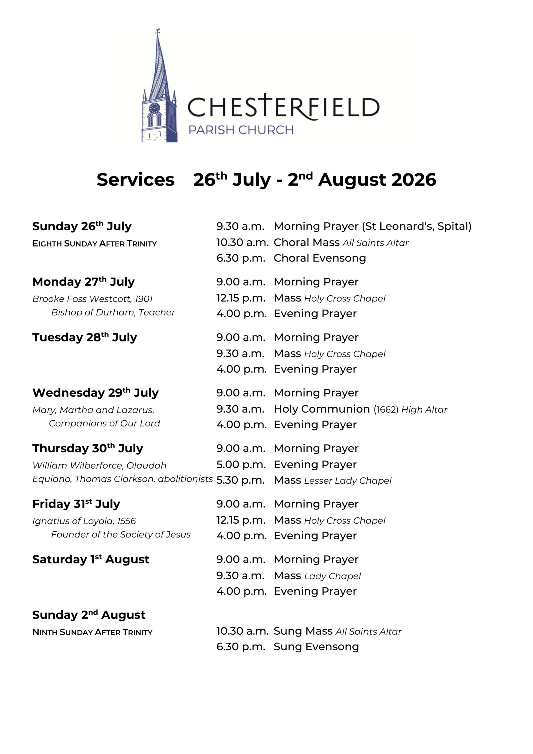 Services for Palm Sunday and Lent Week 6