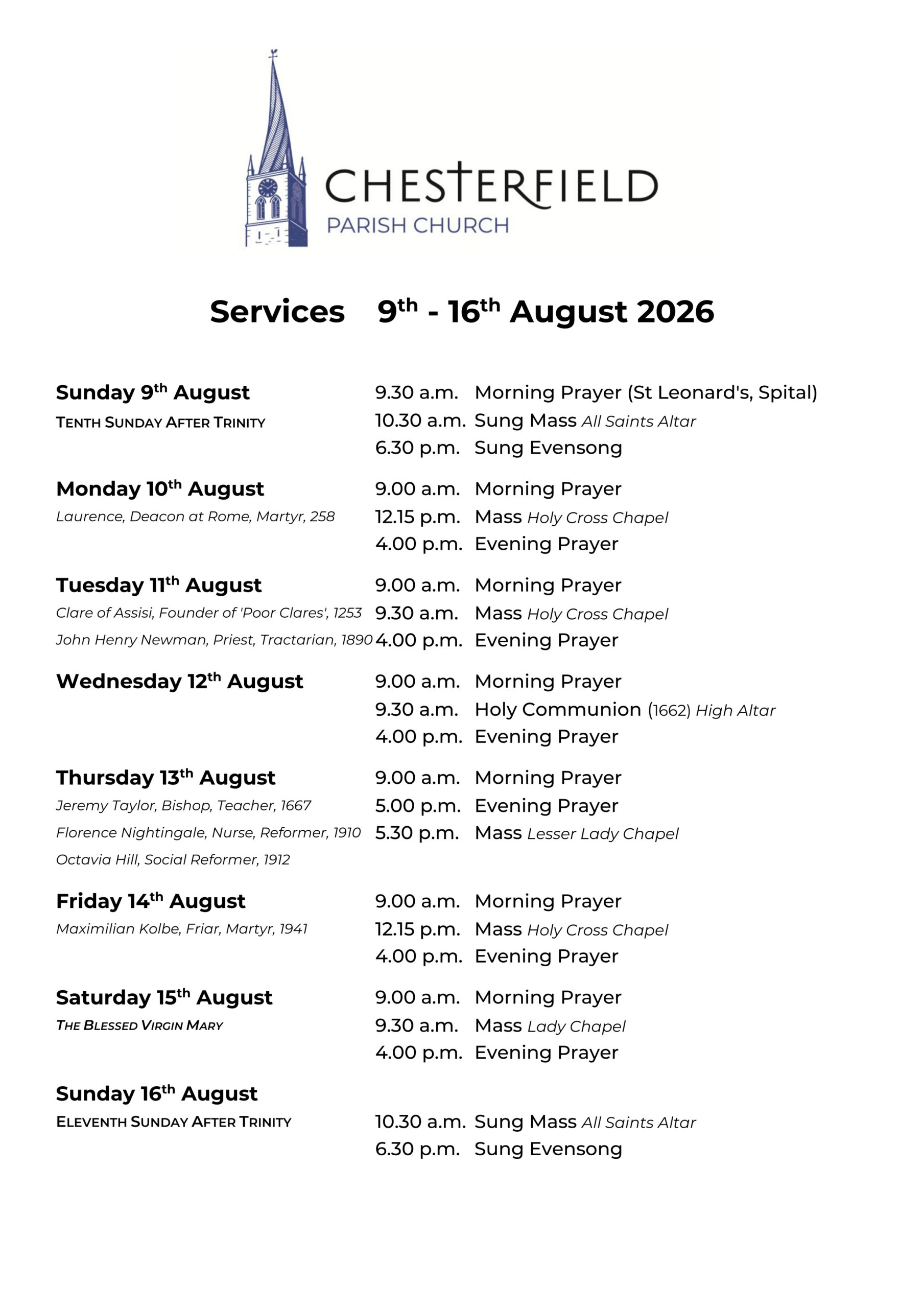 Services for Palm Sunday and Lent Week 6